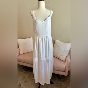 Old Navy White Cami Maxi Dress Side Pockets Lined Women’s L Cottagecore Prairie